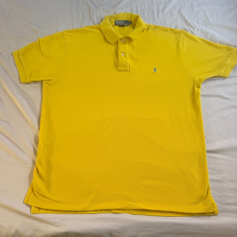 Polo‎ Ralph Lauren Vintage Polo Shirt Men's Large Yellow Classic Fit Blue Pony